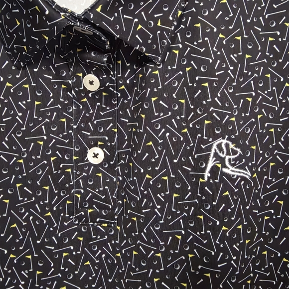 Rhoback Black Short Sleeve Polo with Micro Confetti Print - Picture 3 of 4